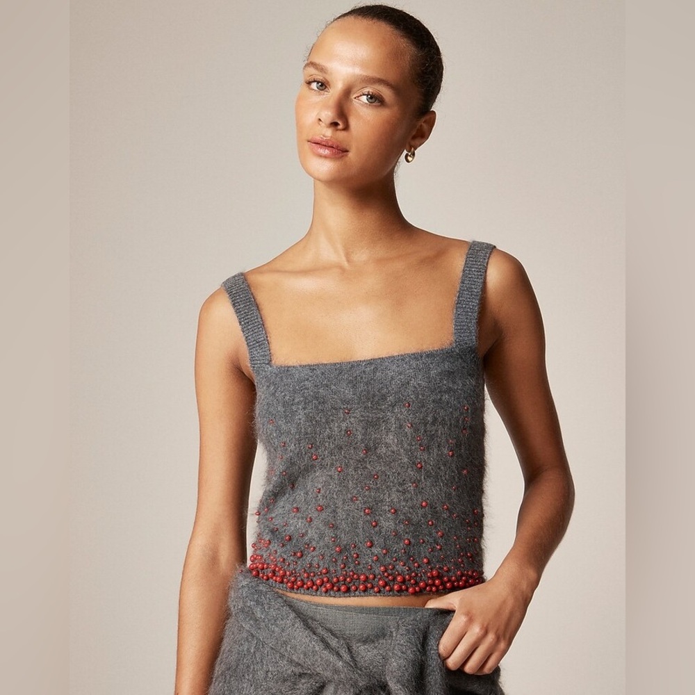 J. Crew Brushed 100% Cashmere Tank Top w/ Beaded Embellishments